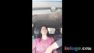 Very cute chick gets fingered to orgasm in back seat