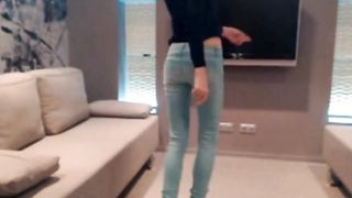 Non-nude super skinny teen dancing in jeans