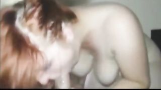 Natural tittied redhead makes cock spurt