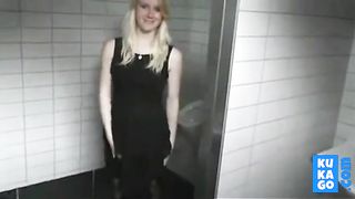 Naughy blonde teases strangers in public