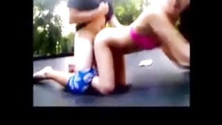 Cumming inside a teen on trampoline