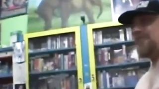 Woman randomly sucks a dirty video store clerk