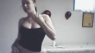 Busty brunette teen gets naked