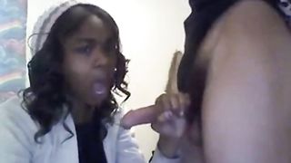 Charming Amateur Black Chick Sucks A White Cock Webcam