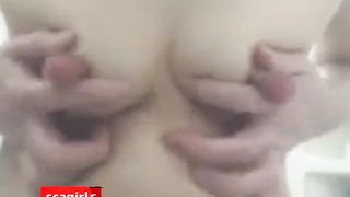 Mature playing with extreme big nipples