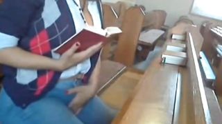 Verry sexy hot woman masturbates in church
