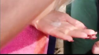 licking hugh load of cum from hand
