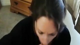 Girl jerks off her boyfriend and takes load in mouth