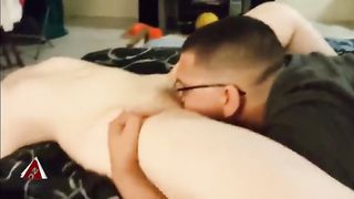 Black dude fucks young redhead girl and hubby licks her cunt 2