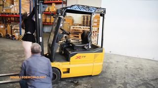 Pissing Female Boss on the Forklift