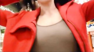 Big boobs and butt plug store flashing