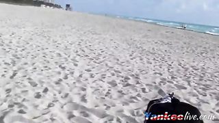 Extreme short bikini cameltoe string on beach