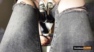 Chinese Femdom. Converse Sneakers Hard Full-body Trample and Stomp. Dirty Sole Licked Clean.