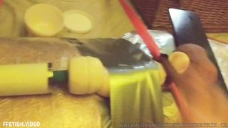 Ballbuster Bastienne - Mummified Crushed Balls Edging Footjob with Post Orgasm Ballbusting