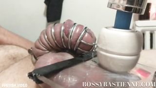 Ballbuster Bastienne - Ruined Orgasm Compilation with Cum in Chastity and Full Weight Ball Trample