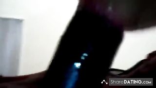 Green eyed ebony gets facefucked