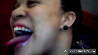 Green eyed ebony gets facefucked