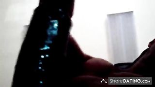 Green eyed ebony gets facefucked