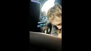 Blonde college girl with braids sucks cock in the car