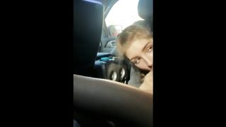 Blonde college girl with braids sucks cock in the car