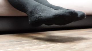 Foot Fetish Sexy Girl Show Feet Foot in Tights Pantyhose Nylon Black Knee Socks