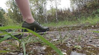 Foot Fetish Girl in Pantyhose Nylon Show Feet Shoes Walk