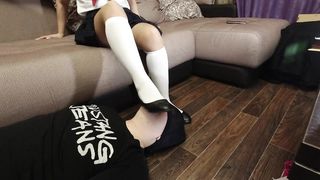 Schoolgirl Mistress, Slave Lick Shoes Kiss Feet Foot
