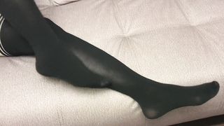 Sexy Girl in Black Pantyhose Show Feet