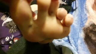 Stinky Sock Removal after Work - Toes Poking through Sock