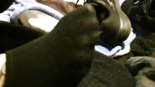 Stinky Sock Removal after Work - Toes Poking through Sock