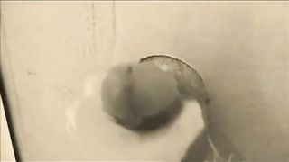 homemade gloryhole handjob with big cumshot