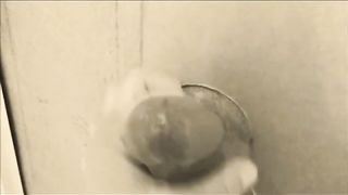 homemade gloryhole handjob with big cumshot