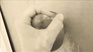 homemade gloryhole handjob with big cumshot