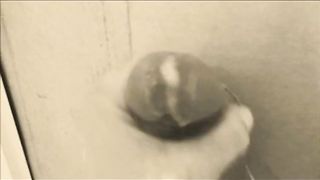 homemade gloryhole handjob with big cumshot