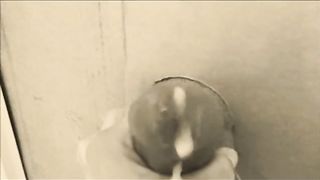 homemade gloryhole handjob with big cumshot