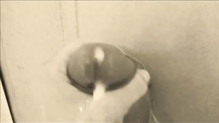 homemade gloryhole handjob with big cumshot