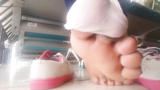 Public Shoeplay | Latina Taking off Sneakers & Nylon Socks