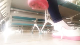 Public Shoeplay | Latina Taking off Sneakers & Nylon Socks