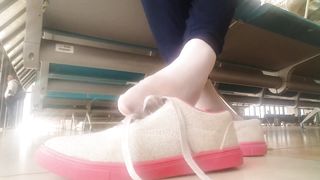 Public Shoeplay | Latina Taking off Sneakers & Nylon Socks