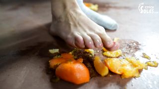Czech Soles - Sofia in fruit-crushing spree in her worn socks