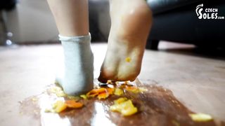 Czech Soles - Sofia in fruit-crushing spree in her worn socks