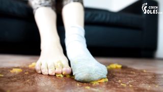 Czech Soles - Sofia in fruit-crushing spree in her worn socks