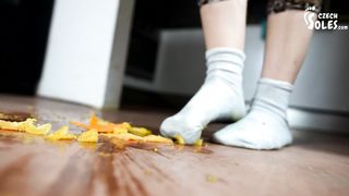 Czech Soles - Sofia in fruit-crushing spree in her worn socks