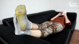 Czech Soles - Sofia in fruit-crushing spree in her worn socks