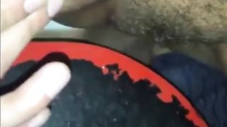 Hairy creampie through the gloryhole