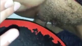 Hairy creampie through the gloryhole