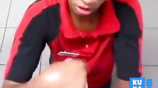 Black Store Clerk sucks white cock on the job Ebony