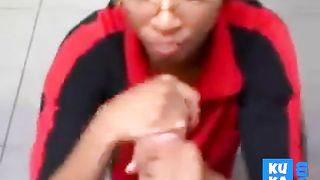 Black Store Clerk sucks white cock on the job Ebony