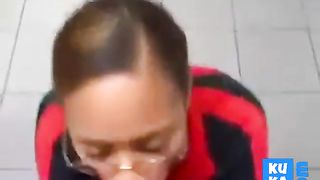 Black Store Clerk sucks white cock on the job Ebony