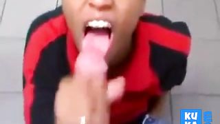 Black Store Clerk sucks white cock on the job Ebony